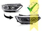 LED, mit LED Blinker, schwarz, nur passend für Fahrzeuge mit original Halogen Scheinwerfern, LED Abblendlicht / LED Fernlicht, elektrisch verstellbar - Stellmotor integriert, Eintragungsfrei / mit E-Prüfzeichen, Eintragungsfrei / mit R87 Zulassung als Tagfahrlicht
